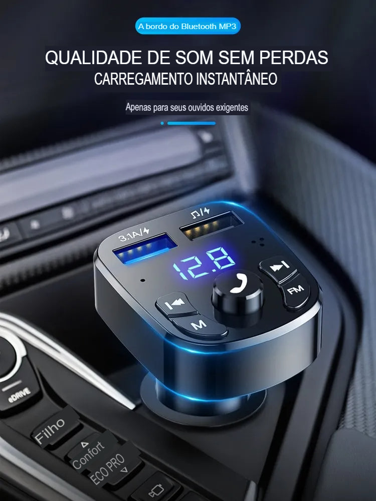 Receptor de Bluetooth e Carregador para Carros - Compatível 5.0 e mp3